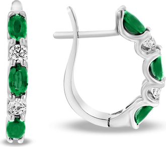 Diana M. Jewels 2.00ctw Diamond and Emerald Hoop Earrings in 14k White Gold