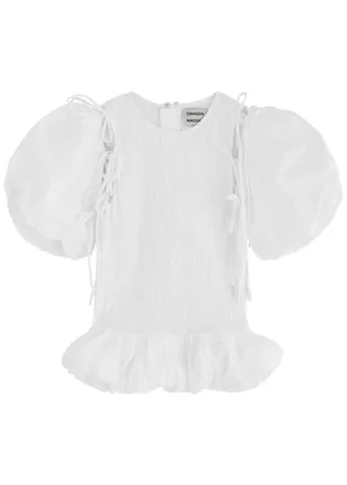 Damson Madder Becca Smocked Cotton-poplin Blouse - White - 16 (UK16 / XL)