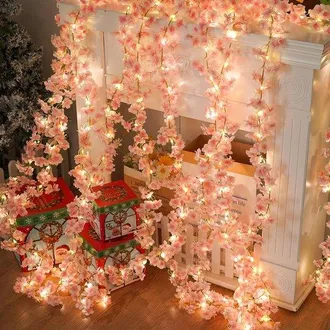 OEM 2 Unidades, Guirnalda De Luces De Flores De Cerezo De 4,8 Metros (16 Pies), Flores Artificiales, 50 Led, Guirnalda De Flores De Seda, Rosa