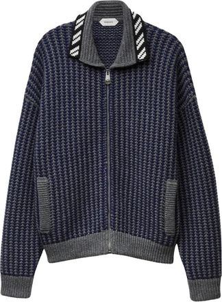 Versace Intarsia Wol Gebreide Ritsvest - Heren - Vesten - Blauw - XL - Wol - Truien & Vesten