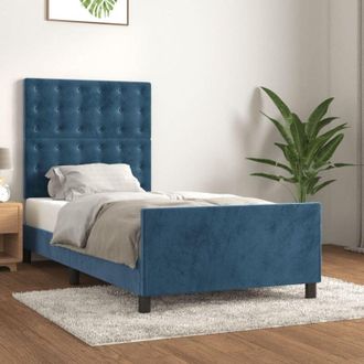 vidaXL Giroletto senza Materasso Blu Scuro 90x200 cm in Velluto - Vidaxl