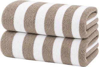Luxury Home 2-Pack Cabana Striped Terry Cloth Beach Towels