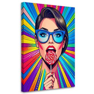 Feeby Cuadro En Lienzo Pop Art Mujer Con Gafas 70x100