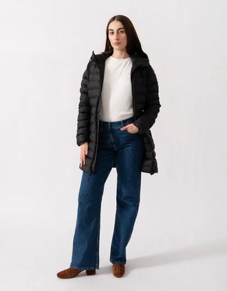 Rains Womens Rains Lohja Womens Long Puffer Curve Jacket - 01 Black - Size: 10/8