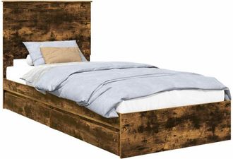 vidaXL Cama Con Almacenamiento Con Cabecera Roble Ahumado 90 X 200 Cm Vidaxl