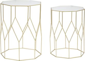 Mauro Ferretti Juego de 2 mesas en metal dorado y vidrio cm 37x37x47-31x31x42