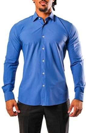 Maceoo Fibonacci Stretcheuroyale Blue Cotton Blend Button-Up Shirt at Nordstrom, Size 2