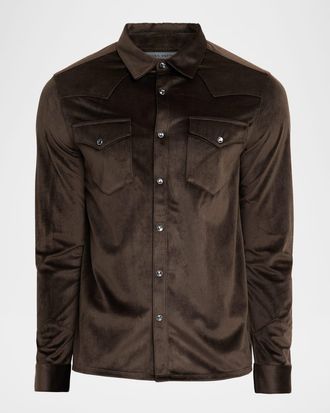 John Varvatos Mens Andres Herringbone Western Shirt