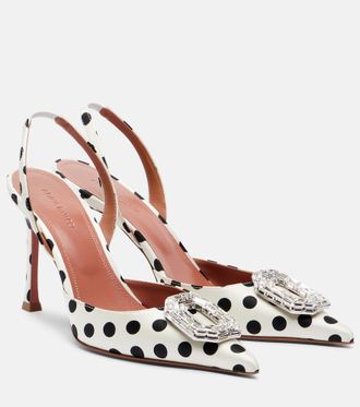Amina Muaddi Camelia polka-dot satin slingback pumps
