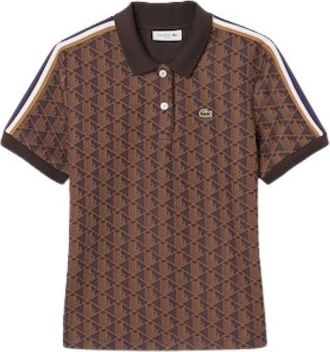 Lacoste Slim Fit Polo in Jacquard met Monogram - Dames - Polos - Bruin - S - Tops
