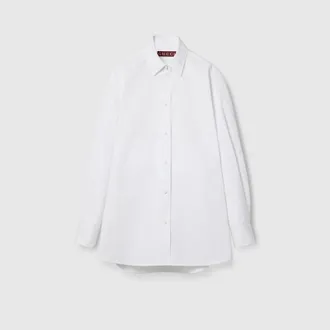 Gucci Cotton Poplin Shirt With Ribbon Tie, White, Ready-to-wear