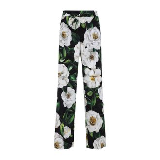 Dolce & Gabbana Womens Printed Silk Pants - Black - Size EU 42 (Womens)