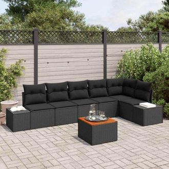 vidaXL Vidaxl - Conjunto De Sof&aacute; De Jard&iacute;n Con Coj&iacute;n 7 Pcs Negro Polirat&aacute;n