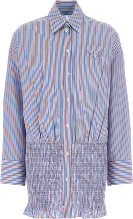 Prada Womens Embroidered Poplin Shirt - Light Grey Cotton - Size EU 32 (Womens)