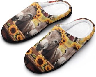 Generic Three Donkeys with Sunflowers Mens House Slippers Memory Foam Washable Cotton Slip on Home Shoes