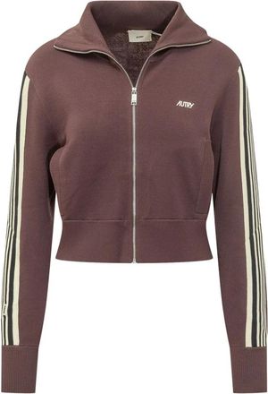 Autry Hoodies & sweatvesten, Dames, Bruin, XS, Nylon, Gebreid Viscose Volledige Rits Jas