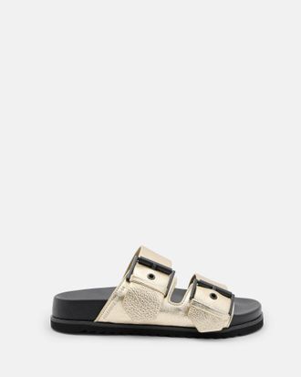 AllSaints Leather Sian Metallic Leather Buckle Sandals, Size: UK 5/US 8/EU 38