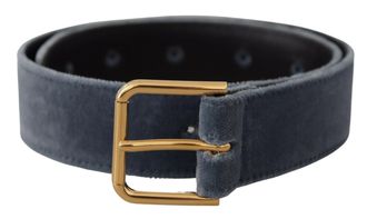 Dolce & Gabbana Navy Blue Velvet Gold Metal Logo Waist Buckle Womens Belt