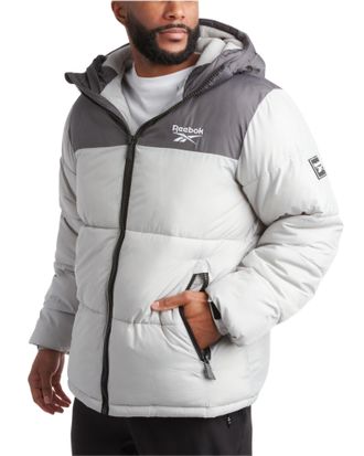 Reebok Mens Winter Jacket - Heavyweight Quilted Puffer Parka Coat - Weather Resistant Ski Jacket for Men (8-20), Charcoal/Grey, X-Large