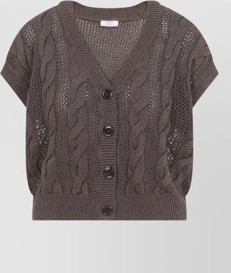 PESERICO v neck cable knit short sleeve vest