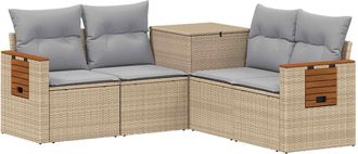 vidaXL Juego De Sof&aacute; 5 Uds. Beige Y Gris Claro Rat&aacute;n Sint&eacute;tico Y Acero Vidaxl