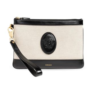 Versace Clutches, female, Beige, Size: ONE SIZE Rivi&egrave;re Canvas Pouch
