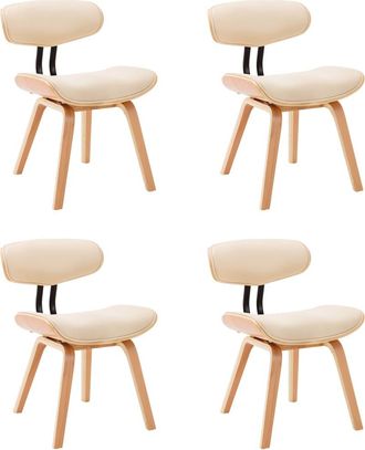 vidaXL Sillas De Comedor 4 Uds Madera Curvada Y Cuero Sint&eacute;tico Crema Vidaxl