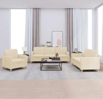 vidaXL Juego De Sof&aacute;s Con Cojines 3 Piezas Tela Crema Vidaxl