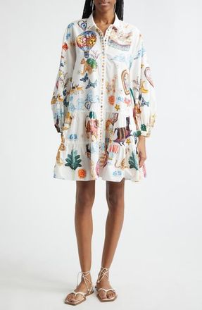 Camilla Print Long Sleeve Tiered Cotton Shirtdress in Kapadokya Kitsch at Nordstrom, Size Small