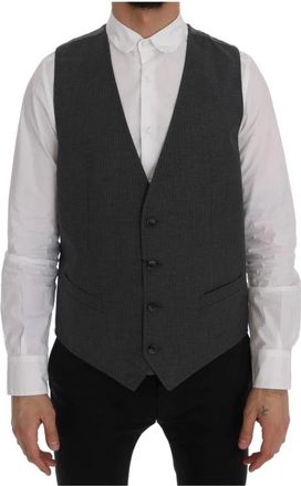 Dolce & Gabbana Grijze Katoen Rayon Vest Gilet - Heren - Gillet - Grijs - L - Katoen - Kostuums