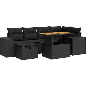 vidaXL Set Sof&aacute;s Jard&iacute;n Y Cojines 8 Pzas Rat&aacute;n Sint&eacute;tico Acacia Negro