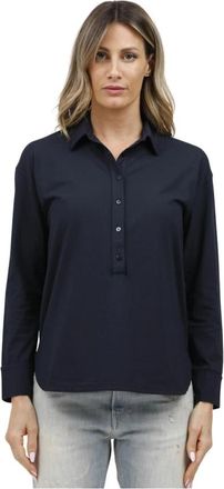 Alpha Studio Katoenen Polo met Lange Mouwen Ice - Dames - Blouses - Blauw - M - Katoen - Overhemden