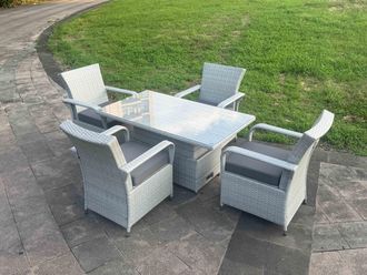 Fimous Rattan Outdoor Garden furniture Set Rising Table & 4 Chairs Set in Light Grey