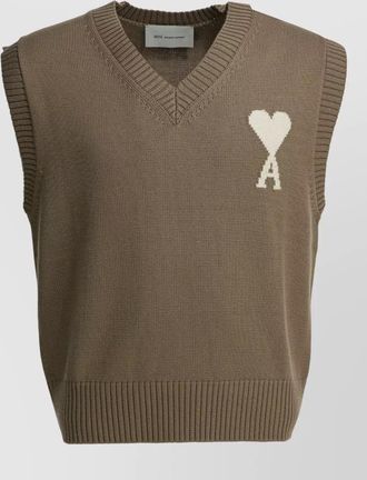 Ami wool cotton sleeveless v-neck knitted sweater