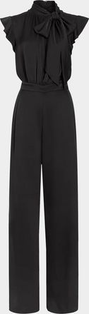 Ramy Brook Irene Satin Tieneck Draped Jumpsuit