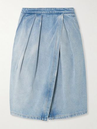 Dries Van Noten Gonna Midi In Denim Con Pinces - Blu