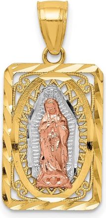 Diamond2Deal 14k Two-tone Gold White Rhodium Diamond-Cut Lady of Guadalupe Pendant