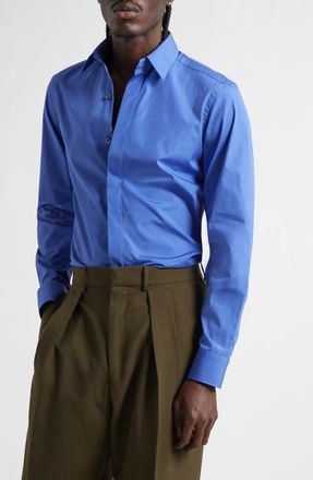 Tom Ford Cotton Poplin Button-Up Shirt in Prussian Blue at Nordstrom, Size 38