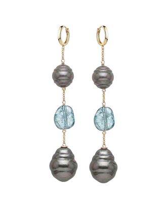 Liv Oliver 18K Plated 3.05 Ct. Tw. Blue Aquamarine Quartz & 46307Mm Pearl Earrings