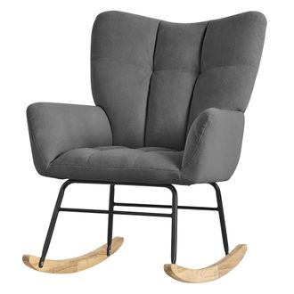 ML Design Mecedora Con Funda De Rizo Gris Oscuro Tumbona Con Gu&iacute;as De Madera Sill&oacute;n Ergon&oacute;mico Reclinable Con Reposabrazos Dise&ntilde;o Elegante Mueble Tapizado Para 