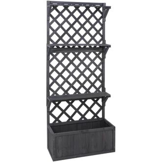 Hhg [nunca Usado] Maceta Elevada Hhg-661, Jardinera/maceta, Espaldera, Rejilla, Superficie De Apoyo, Madera, Mvg 177 X 77 X 33 Cm, Gris Antracita