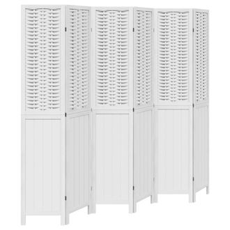 vidaXL Biombo Separador De 6 Paneles Madera Maciza Paulownia Blanco Vidaxl