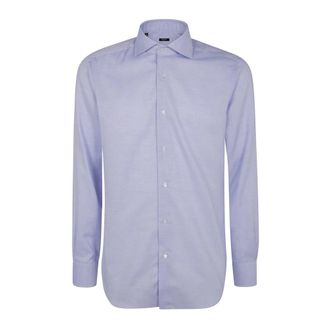 Barba Long Sleeve Dress Shirt - Heren - Zakelijke Overhemden - Blauw - 2XL - Leer - Overhemden