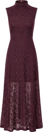 Rotate Wine High Neck Lace Maxi Flared Dress