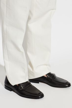 Ferragamo Leather Saddle Loafers, Mens, Black