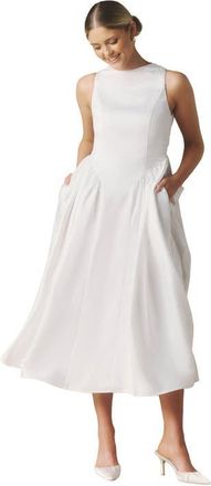 Six Stories Penelope Bow Back Midi Dress in White at Nordstrom, Size 6