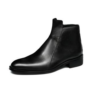 Generic Mens Round Toe Short Boots Low Block Heel Casual Ankle Boots Office Dress Shoes with Side Zipper,Black,7.5 UK