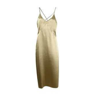 Dsquared2 Groene satijnen lange jurk met gekruiste rugbandjes - Dames - Casual kleedjes - Groen - M - Satijn - Kleedjes