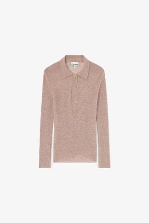 Ganni Brown Polo Shirt in Sheer Wool - Size XXS