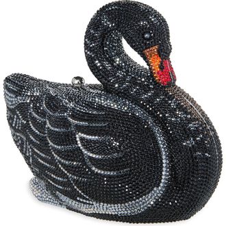 Judith Leiber Black Swan Crystal Embellished Clutch in Silver Jet Multi at Nordstrom